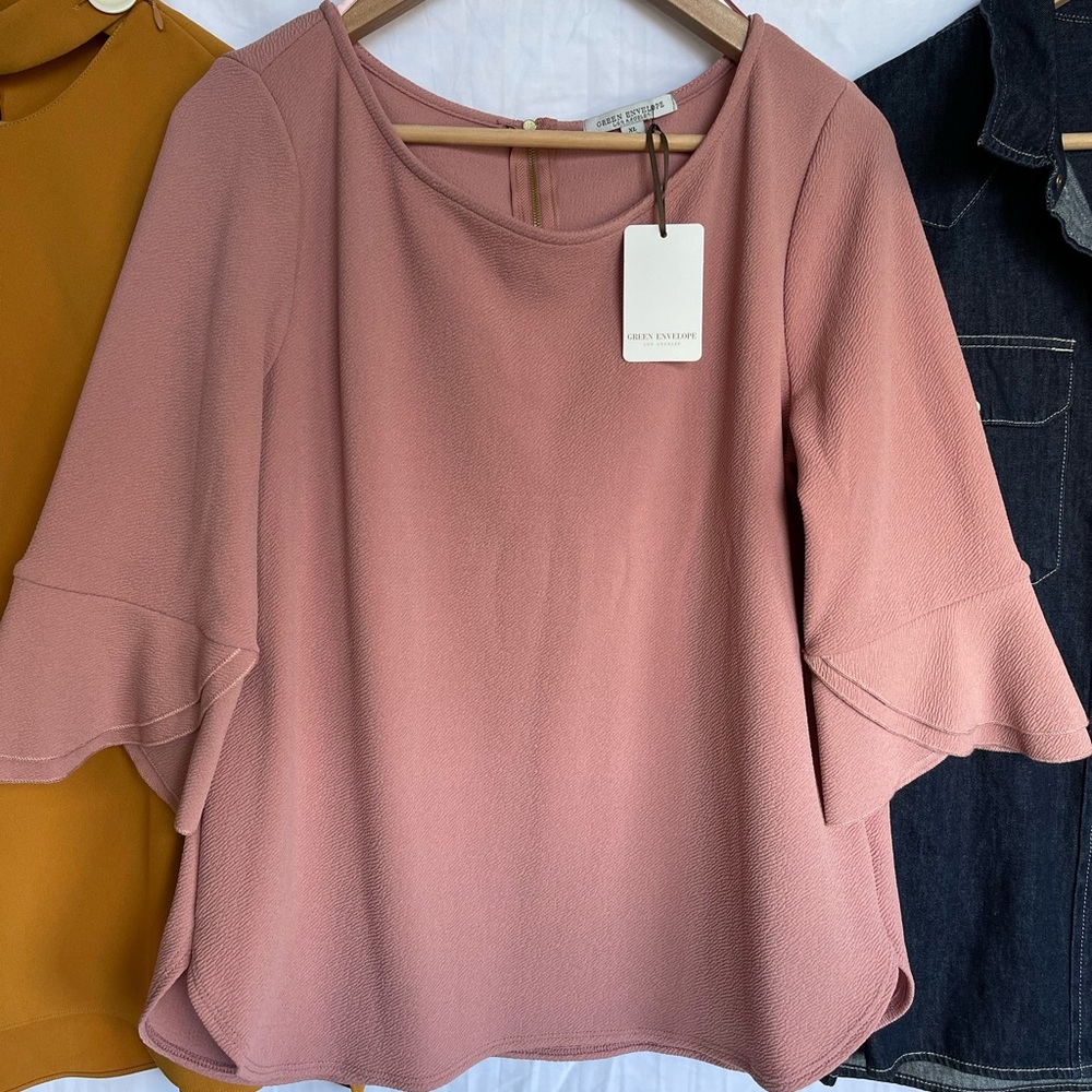 XL Creamy Pink Colored Bell Sleeve Top